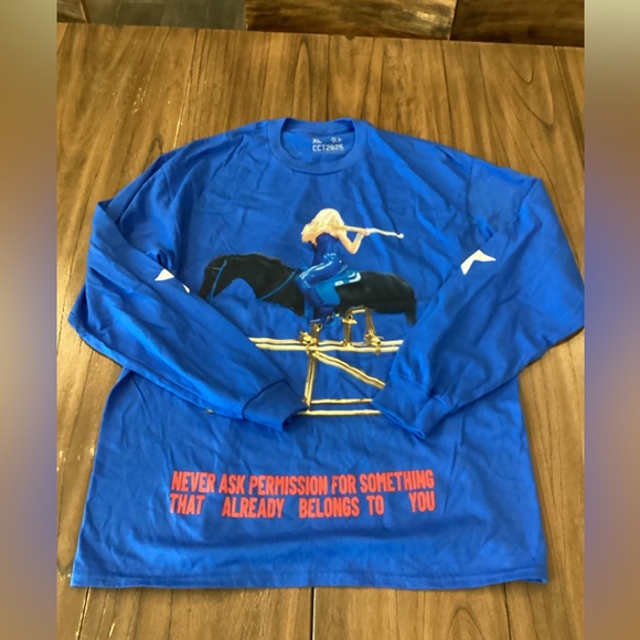 Beyonce Never Ask Permission Cowboy Carter Blue Long Sleeve Tee XL new - Picture 1 of 9